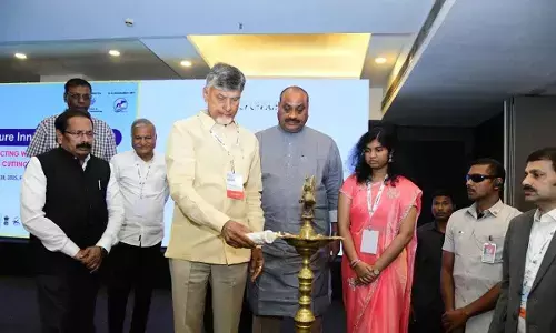 Chief Minister N Chandrababu Naidu inaugurating Aquatech conclave in Vijayawada on Tuesday