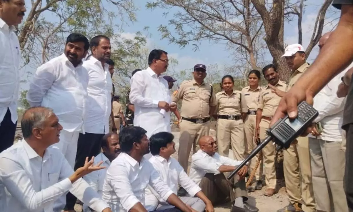 BRS Leaders Protest as Authorities Deny Entry to SLBC Tunnel Incident Site BRS Leaders Protest as Authorities Deny Entry to SLBC Tunnel Incident Site