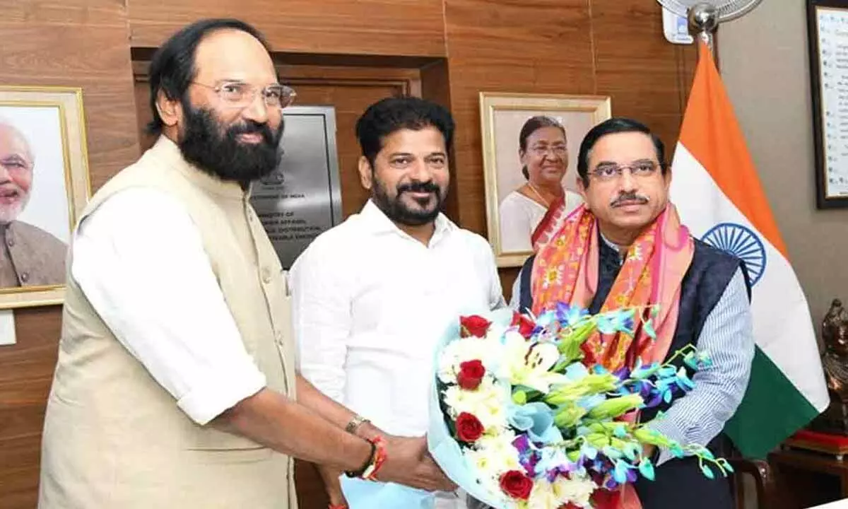 Telangana CM Revanth Reddy Meets Union Minister Prahlad Joshi, Seeks Pending Dues Telangana CM Revanth Reddy Meets Union Minister Prahlad Joshi, Seeks Pending Dues