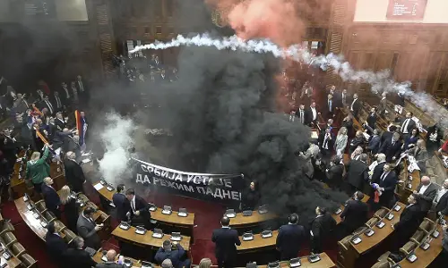Serbias Parliament Erupts into Chaos, Three Lawmakers Injured in Violent Clash
