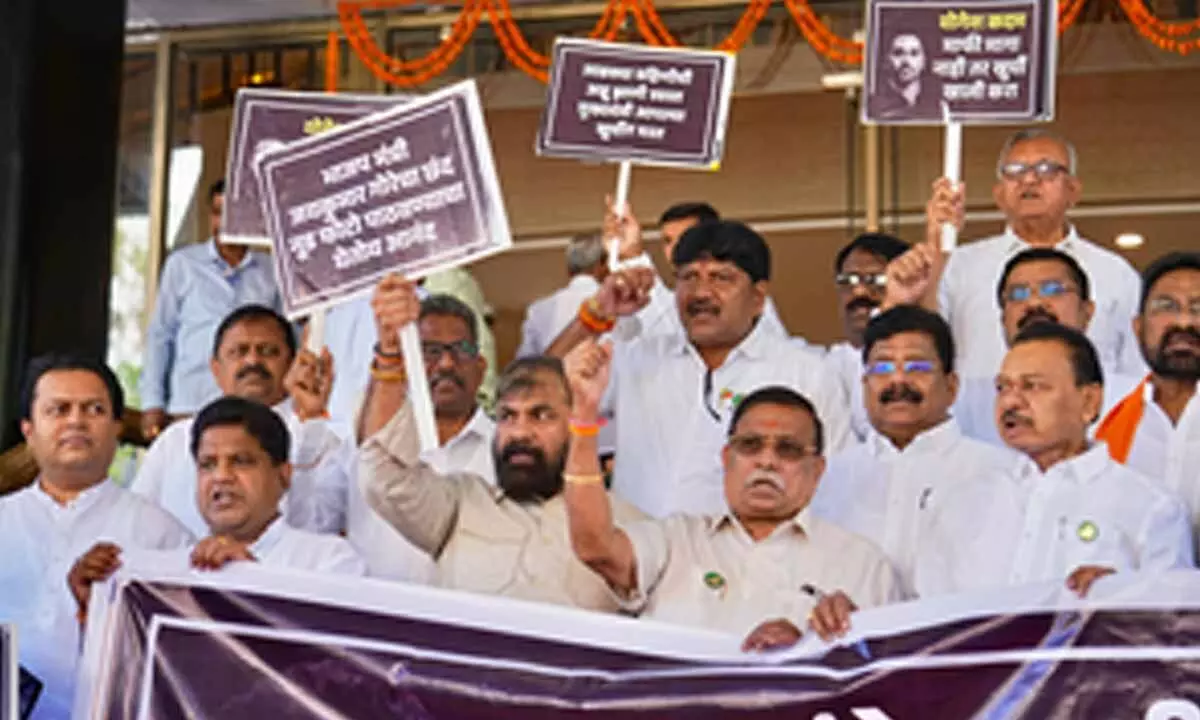 Oppn stages protest in Assembly premises, seeks resignation of two ministers