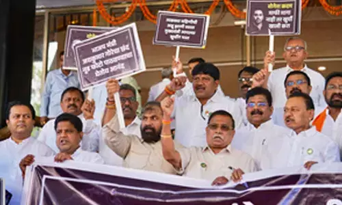 Oppn stages protest in Assembly premises, seeks resignation of two ministers