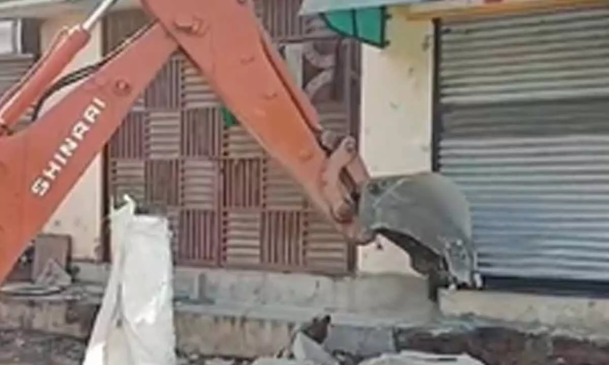 Vadodara police raze illegal structures linked to female bootlegger Vadodara police raze illegal structures linked to female bootlegger