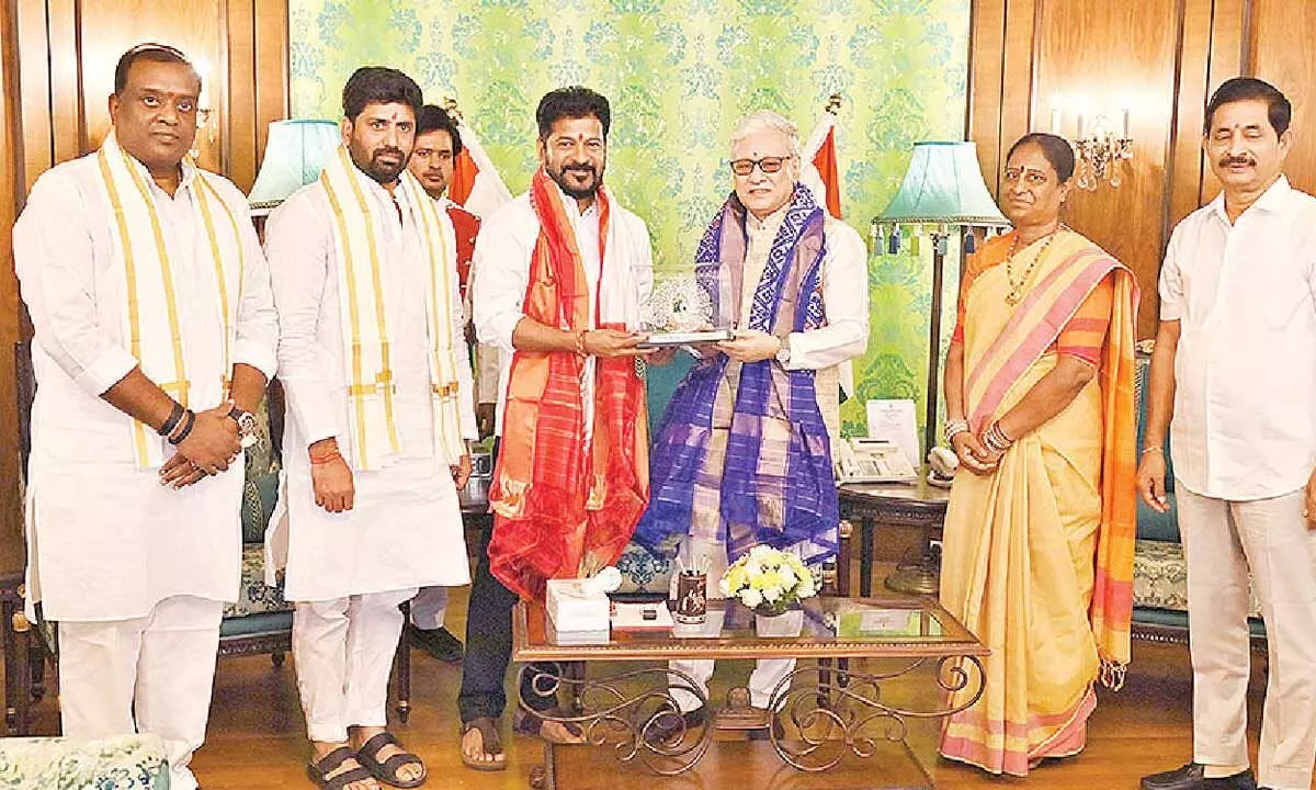 Revanth calls on Guv amid TG cabinet expansion buzz Revanth calls on Guv amid TG cabinet expansion buzz