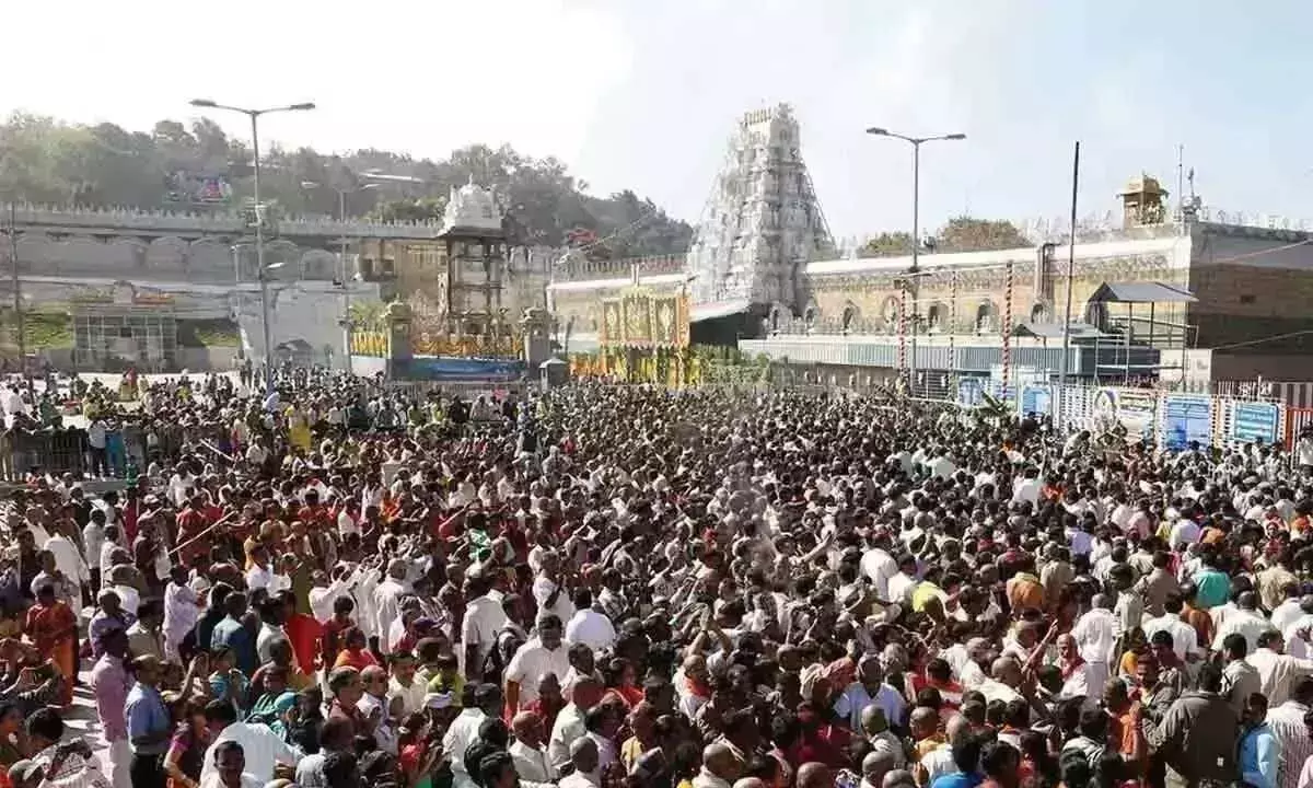 Devotees rush increases at Tirumala, to take 18 hours for Sarvadarshans Devotees rush increases at Tirumala, to take 18 hours for Sarvadarshans