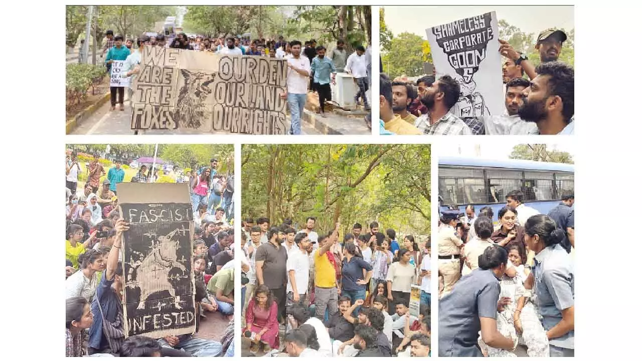 Students of several varsities join hands with UoH protesters Students of several varsities join hands with UoH protesters