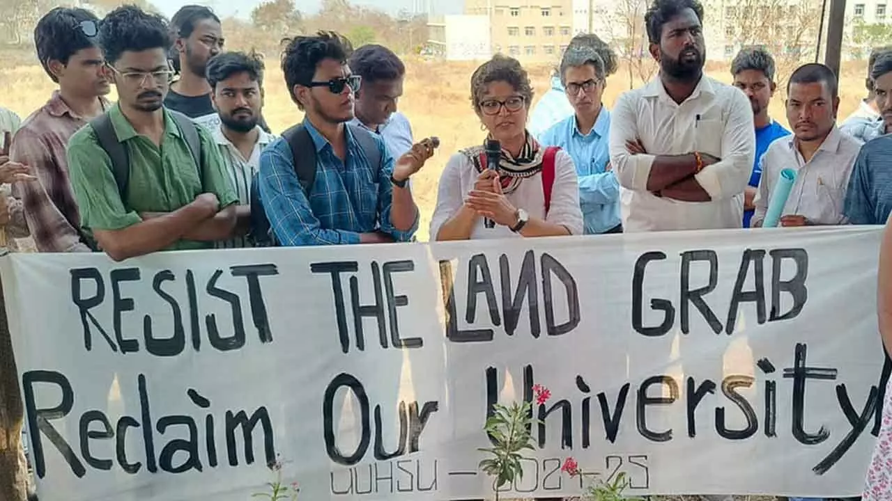 Fourth day of student protests at HCU: Demand to halt land auction intensifies Fourth day of student protests at HCU: Demand to halt land auction intensifies
