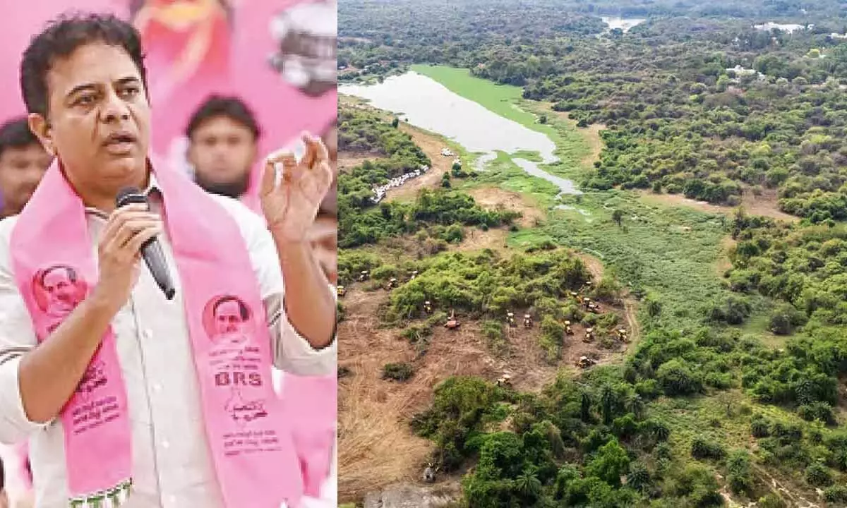 KTR Criticises Government Over Land Allocation, Vows to Reclaim 400 Acres for Eco Park KTR Criticises Government Over Land Allocation, Vows to Reclaim 400 Acres for Eco Park
