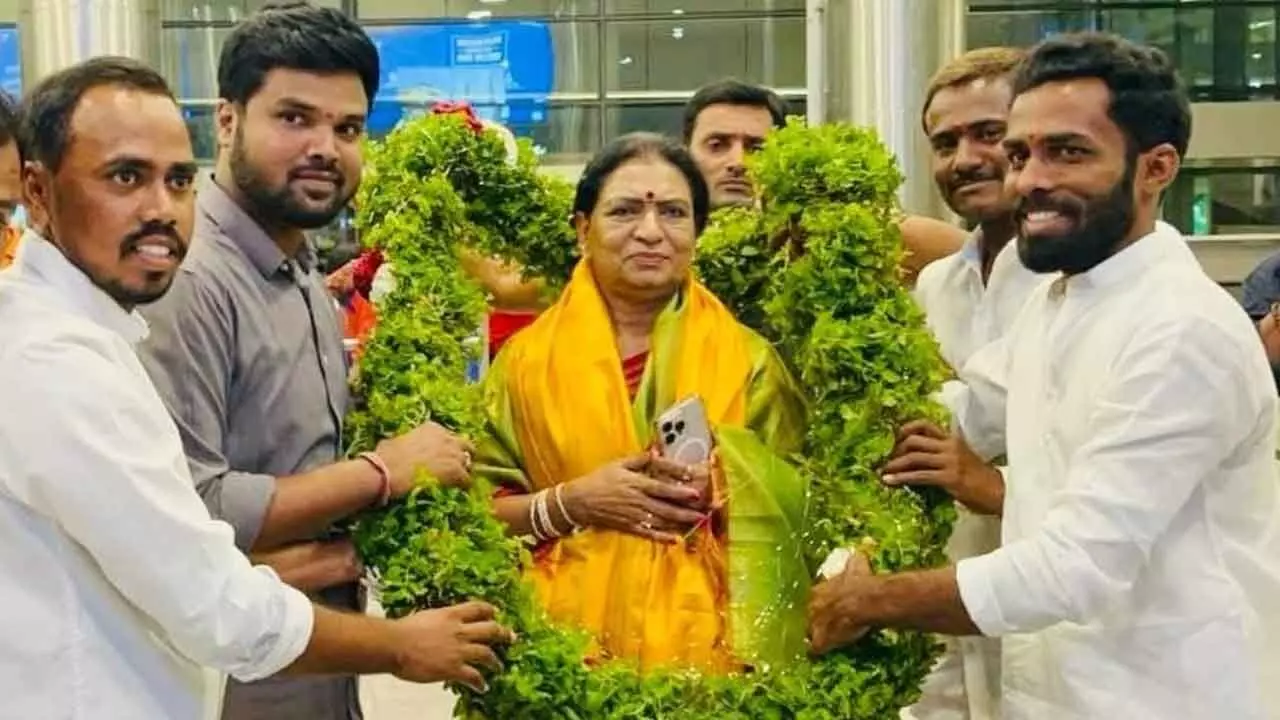 Grand Welcome for DK Aruna in Hyderabad After Passage of Wakf Board Amendment Bill Grand Welcome for DK Aruna in Hyderabad After Passage of Wakf Board Amendment Bill