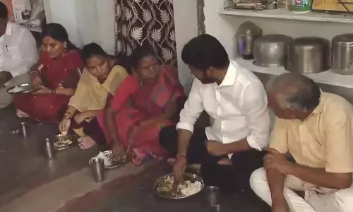 CM Revanth Reddy visits beneficiary’s home in Sarapaka, shares midday meal