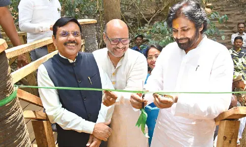 Pawan inaugurates wooden bridge in Araku coffee plantations
