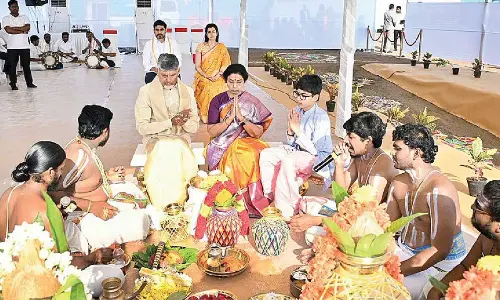 Chandrababu sets stone for own house in Amaravati