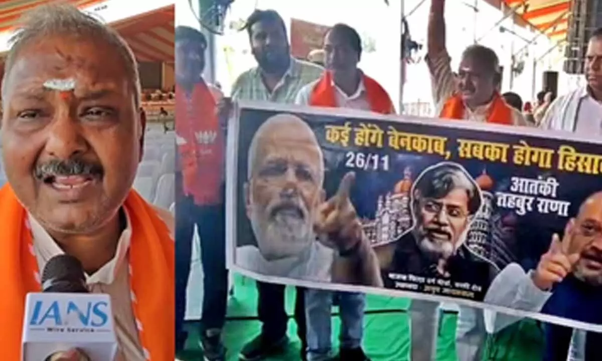 At PM Modis Varanasi event, banners and posters to celebrate Tahawwur Ranas extradition At PM Modis Varanasi event, banners and posters to celebrate Tahawwur Ranas extradition