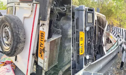 Sumo overturns on Tirumala ghat road