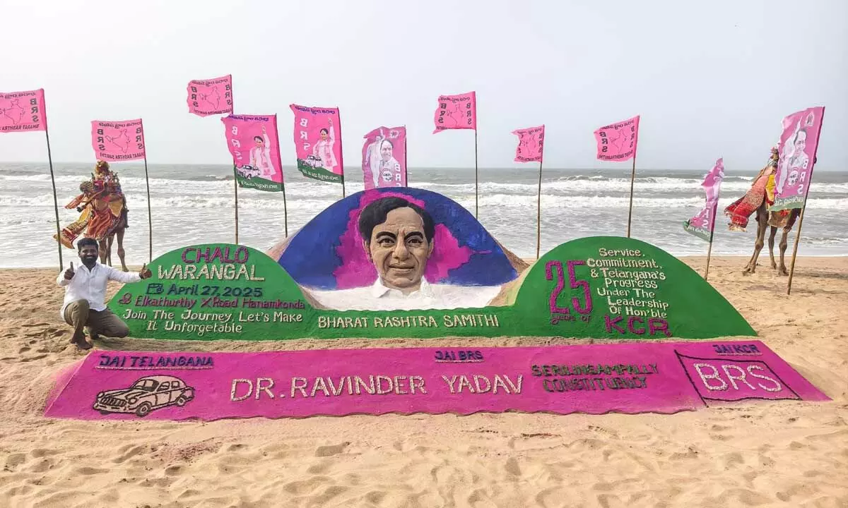 Sand art tribute to KCR unveiled in Puri