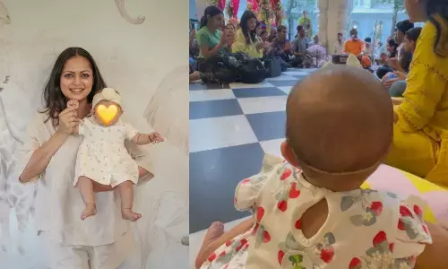 Drashti Dhami and her baby girl perform kirtan in the Iskcon temple