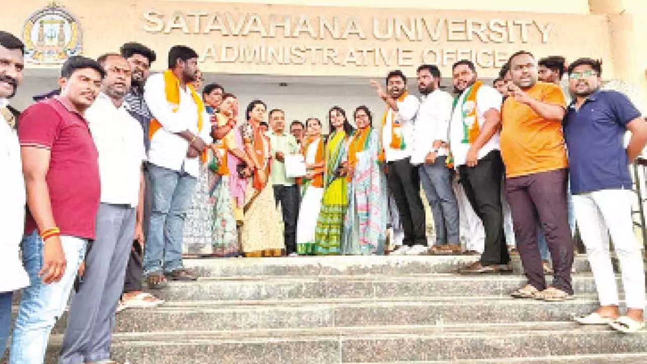 Tension at Satavahana University as protesters demand action against Prof Sujatha