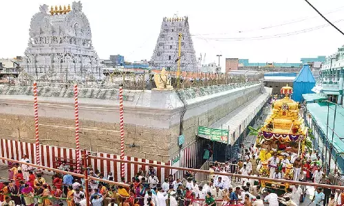 Goddess Padmavathi takes a ride on Swarna Ratham