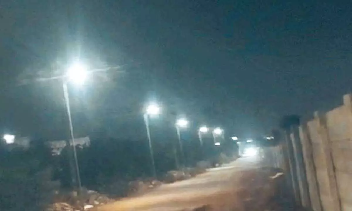 Solar powered street lights at Duvvada railway station