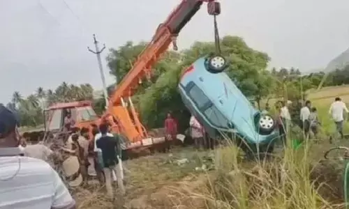 Three killed after a car plunges into a well Annamayya district