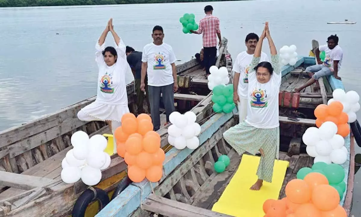 Yoga on boats special attraction in Godavari Yoga on boats special attraction in Godavari