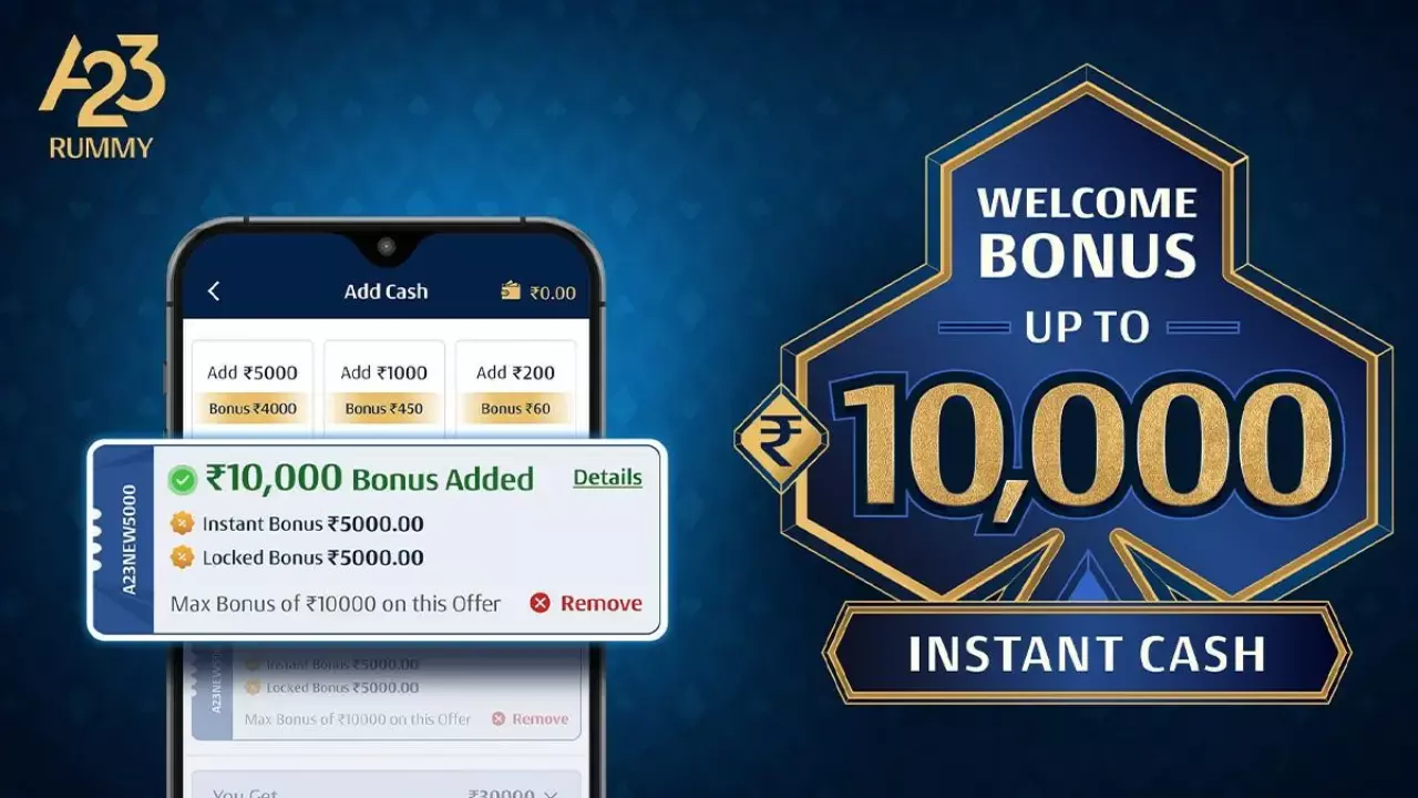 A23 Rummy Offers a Welcome Bonus up to INR 10,000
