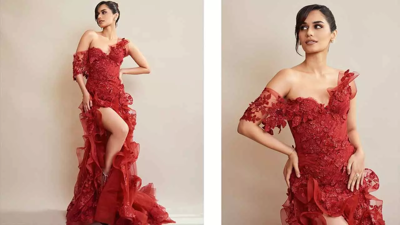 Manushi Chhillar strikes with a red gown Manushi Chhillar strikes with a red gown