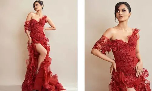 Manushi Chhillar strikes with a red gown