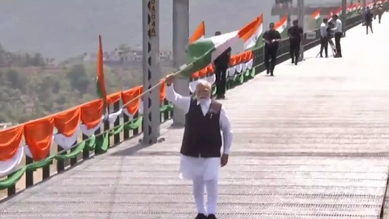 PM Modi inaugurates Chenab Bridge in J&K, interacts with engineers, workers PM Modi inaugurates Chenab Bridge in J&K, interacts with engineers, workers
