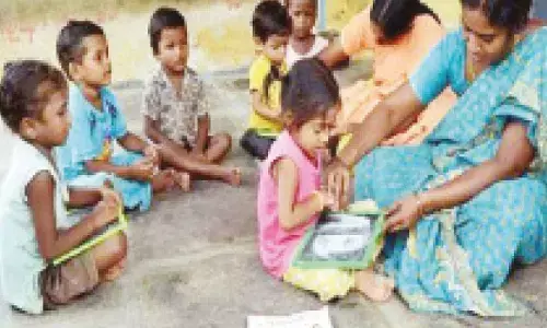 Lessons on good touch, bad touch by anganwadi teachers to students