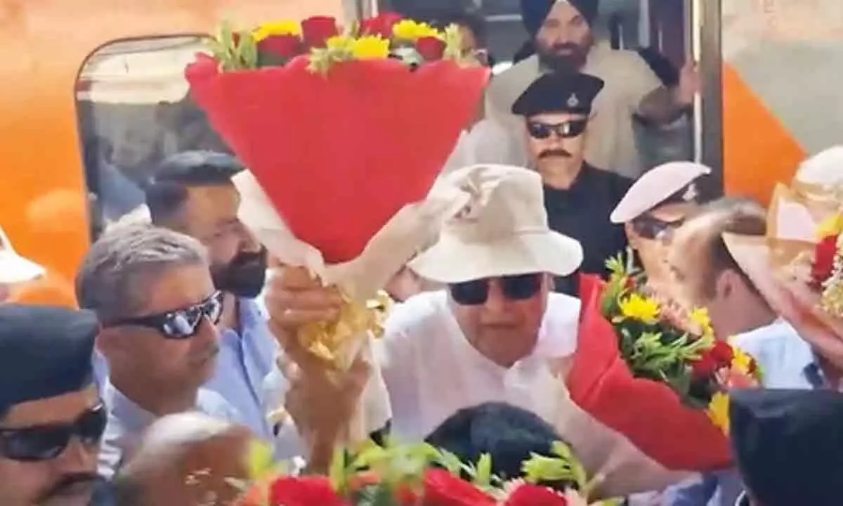 Farooq Abdullah takes ride in Kashmirs Vande Bharat train, says will boost tourism Farooq Abdullah takes ride in Kashmirs Vande Bharat train, says will boost tourism