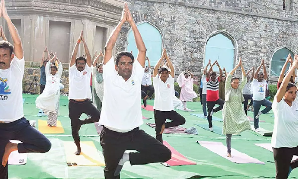 Yoga performed at Kondapalli fort Yoga performed at Kondapalli fort