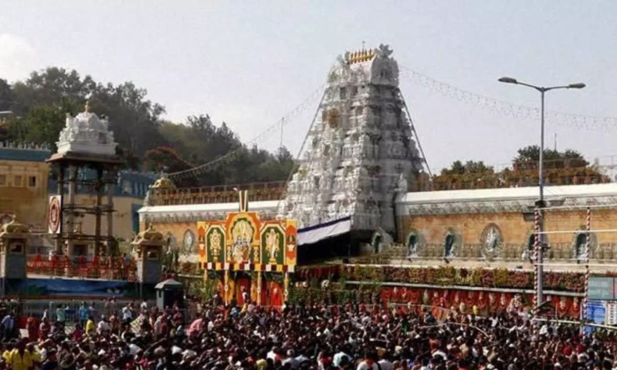 Tirumala temple sees devotees rush, sarvadarshans to take 20 hours Tirumala temple sees devotees rush, sarvadarshans to take 20 hours