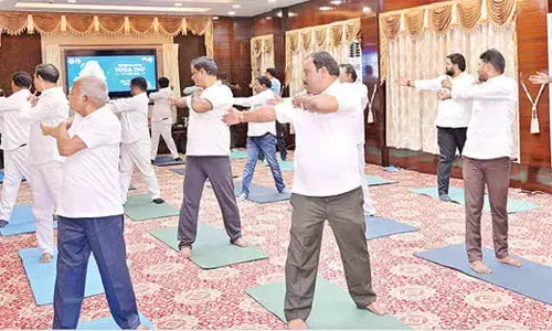 Yoga practice session held at Raj Bhavan