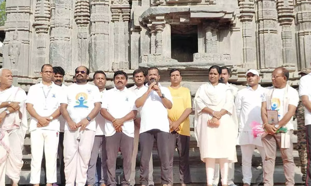 Grand yoga day event held at Thousand Pillar temple Grand yoga day event held at Thousand Pillar temple