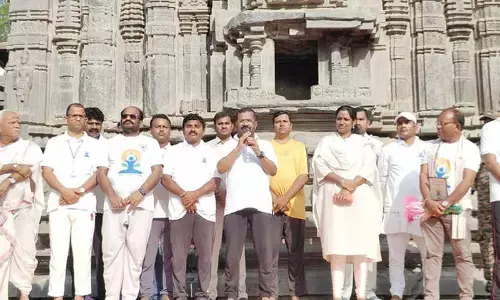 Grand yoga day event held at Thousand Pillar temple