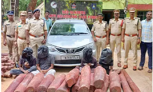 4 red sanders smugglers held, 15 logs seized