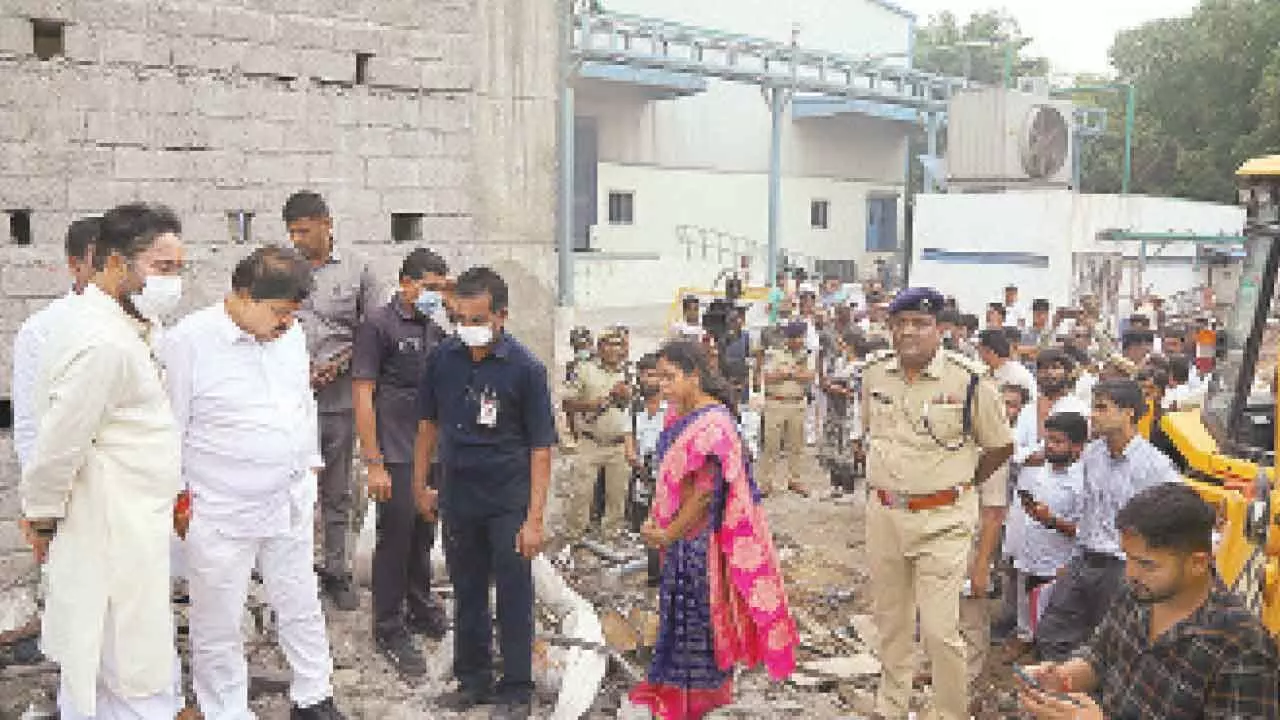 Kishan Reddy, Ramchander Rao visit accident site in Pashamylaram Kishan Reddy, Ramchander Rao visit accident site in Pashamylaram