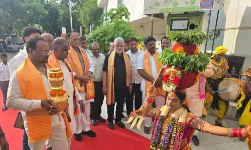 Gaddam Prasad participates in Lal Darwaja Bonalu at Telangana Bhavan in Delhi