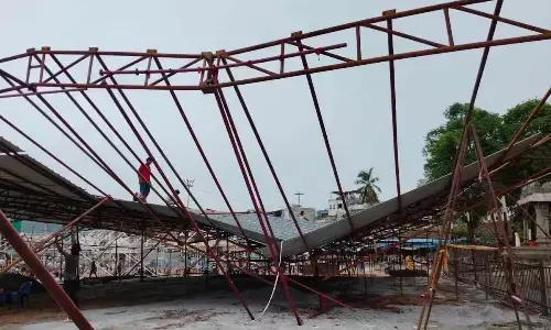 Ahead of ‘Giri Pradakshina,’ some temporary tents fall flat at Simhachalam