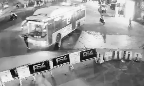 Woman dies as RTC bus hits bike