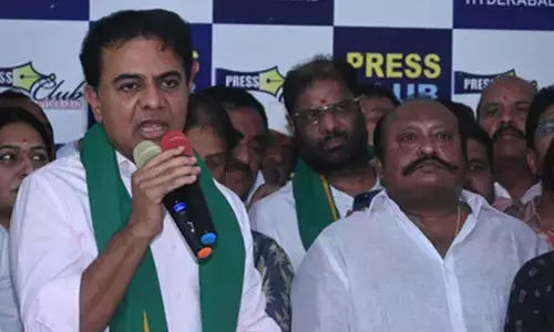 KTR reaches Press Club after accepting CM Revanth Reddys debate challenge
