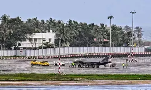 Stranded British fighter jet goes behind curtains as engineers work hard