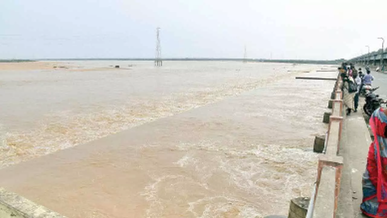 Flood alert as water level rises in Godavari Flood alert as water level rises in Godavari