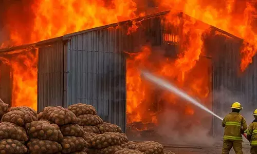 Huge blaze breaks out at chips warehouse in Jagadgirigutta