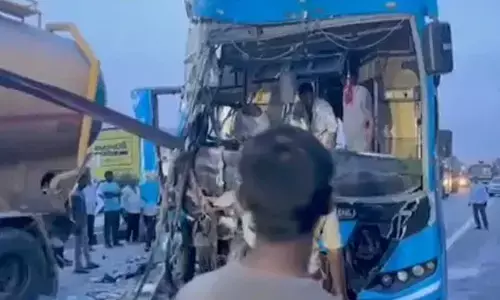 Double-Decker Bus Collides with Lorry in Nalgonda