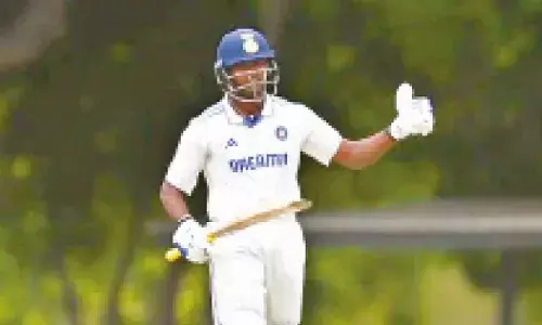 Sai hits his maiden Test fifty, Team India at 264/4