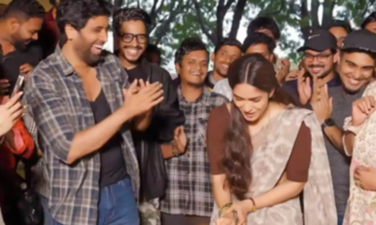 Mrunal Thakur surprised with a pre-birthday celebration on the set of Adivi Seshs Dacoit’