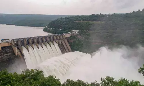 Flood flow continues to Srisailam reservoir, eight gates lifted