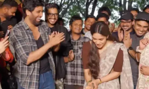 Mrunal Thakur surprised with a pre-birthday celebration on the set of Adivi Seshs Dacoit’